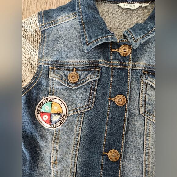 Mudd Blue Jean Jacket Girls Size 12 Knit Sleeves 4-pocket Front Size 12 - Picture 2 of 6